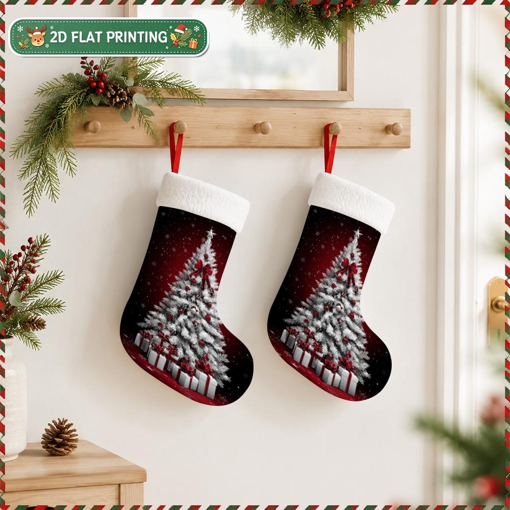 Christmas decoration fireplace hanging stocking1pc Christmas Stocking Hanging Sock with White Tree & Red Gifts