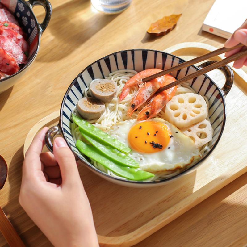 7,5-дюймовая японская миска для лапши, керамическая суповая миска с ручкой, салатница, паста, кухонная посуда, посуда для микроволновой печи