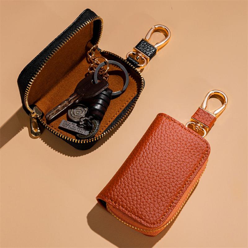 Litchi Pattern Car Key Bag Universal Model Men's and Women's Storage Key Leather Cover Mini Key Bag AVE