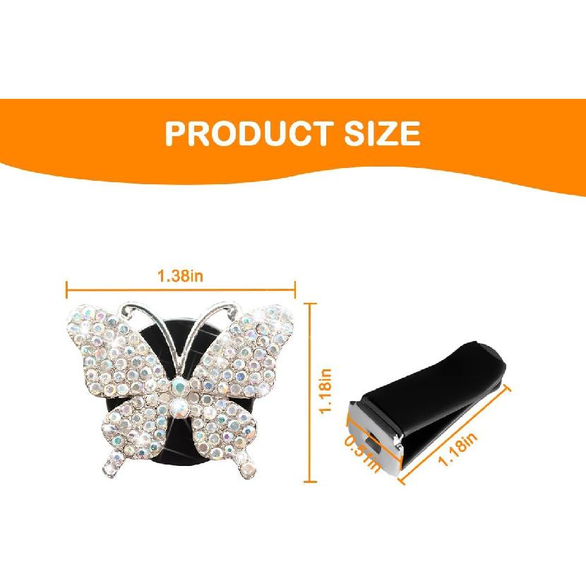 2PCS Bling Butterfly Car Freshener Air Vent Clips, Sparkling Crystal Rhinestone Auto Diffuser Clamps, Full Diamond Vehicle Interior Decoration Charm