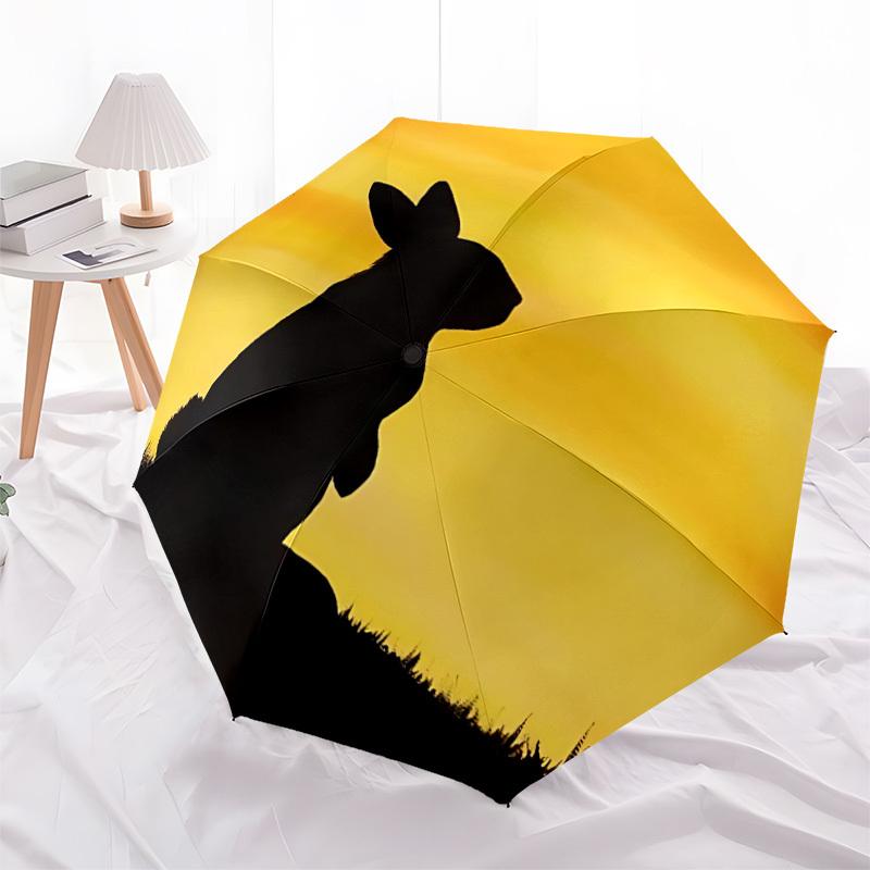 1pc Rabbit Sunset Automatic Folding Umbrella, 8-Rib Durable Iron Frame, Compact Travel Umbrella for Women & Men 100