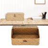 Handmade Storage Basket with Lid, Rectangular Seaweed, Rattan Fabric, Cosmetics, Multi-purpose Container, Natural Box