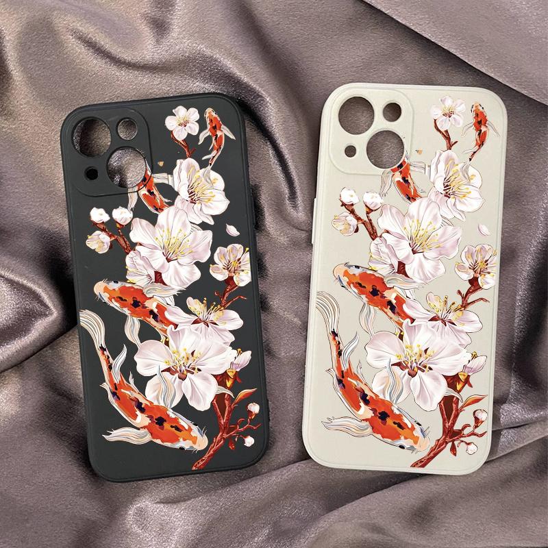 Чехол для телефона Luckly Koi Goldfish Bloosom Flower для IPhone 17 AIR 11 12 13 14 15 16 Pro Max 13Mini Art Koi Carp Мягкая силиконовая накладка