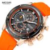 Fashion Watches for Men Military Sport Chronograph Quartz Wristwatch with Yellow Silicone Strap Luminous Hands Date Analog Watch