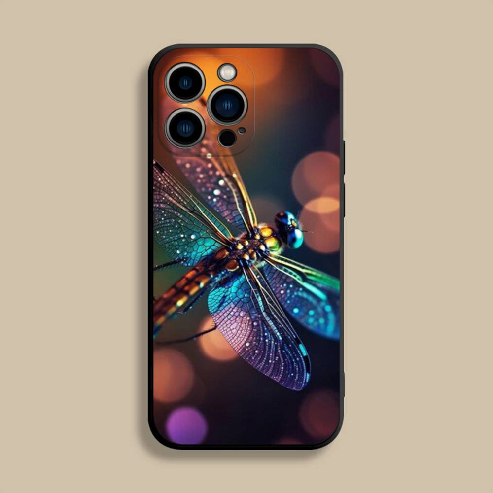 Чехол для телефона с изображением стрекозы для iPhone 17,16,15,14,13,12,Pro,Max,Plus,E,SE4,Air,Mini Черный Мягкий Чехол