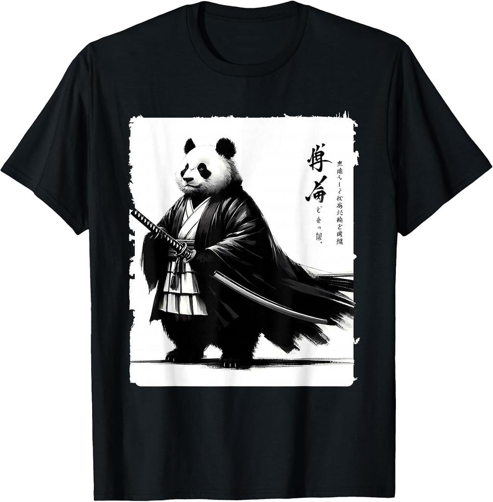 Samurai Panda Kasa Anime-Inspired Japanese Graphic T-Shirt