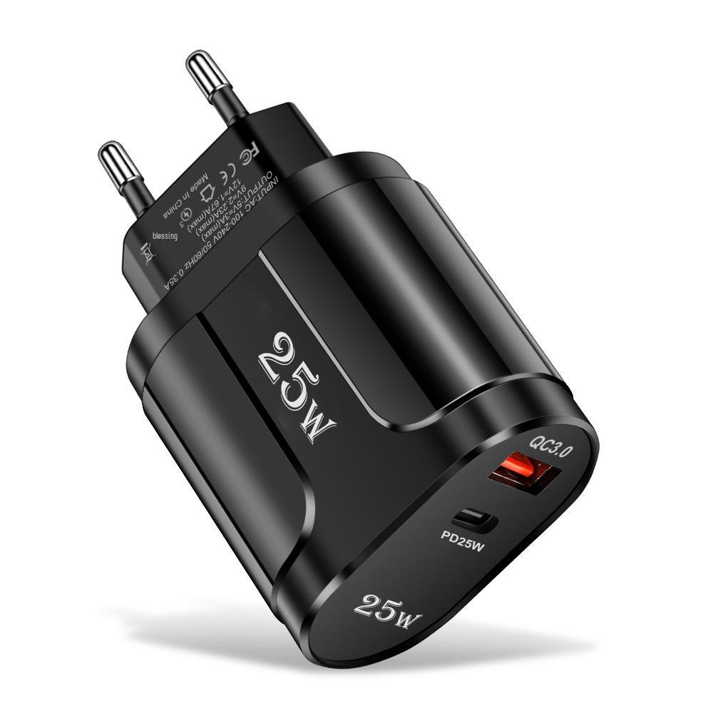 QC3.0+PD 25W High-Power Fast Charger with EU, US, UK Plug Options