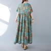 Хлопковое винтажное цветочное платье большого размера с коротким рукавом Новинка Платья для женщин Повседневное свободное длинное летнее