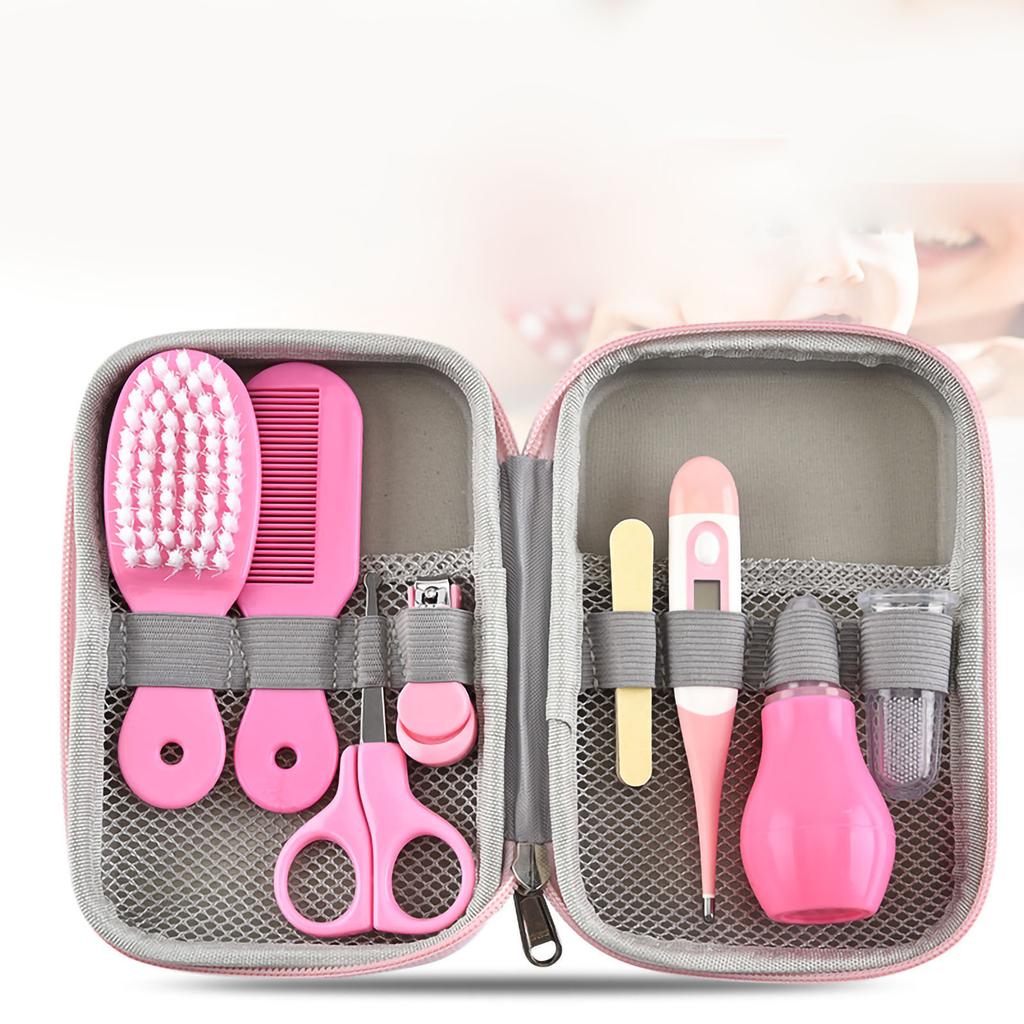 Baby Grooming Kit with Hair Brush Nail Clipper Nose Cleaner Finger Toothbrush Scissor Newborn Care