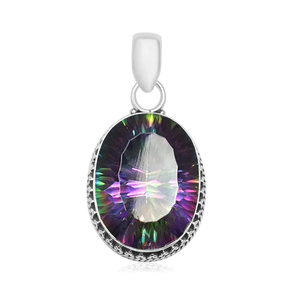 Natural Mystic Topaz Gemstone Pendant 925 Sterling Silver Bezel Set Handmade Pendant Jewelry For Women & Girls