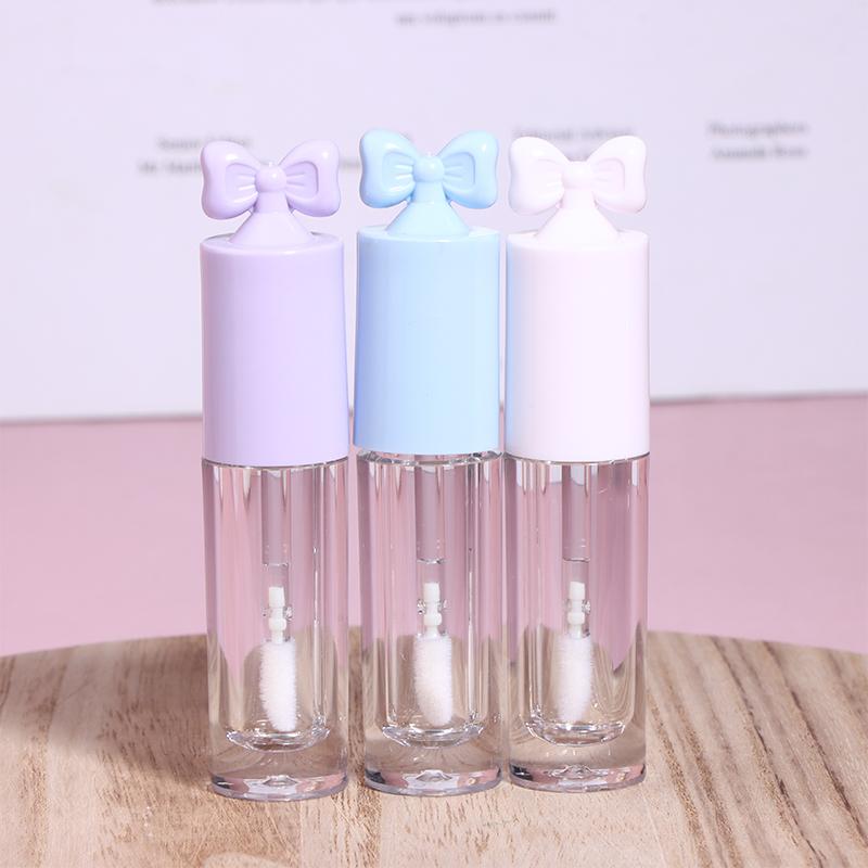 Cute Creative Bow Shape Lip Gloss Tubes Clear Empty Diy Cylindrical Lip Balm Tubes 2.5Ml With Wand Refillable Lipstick Bottle