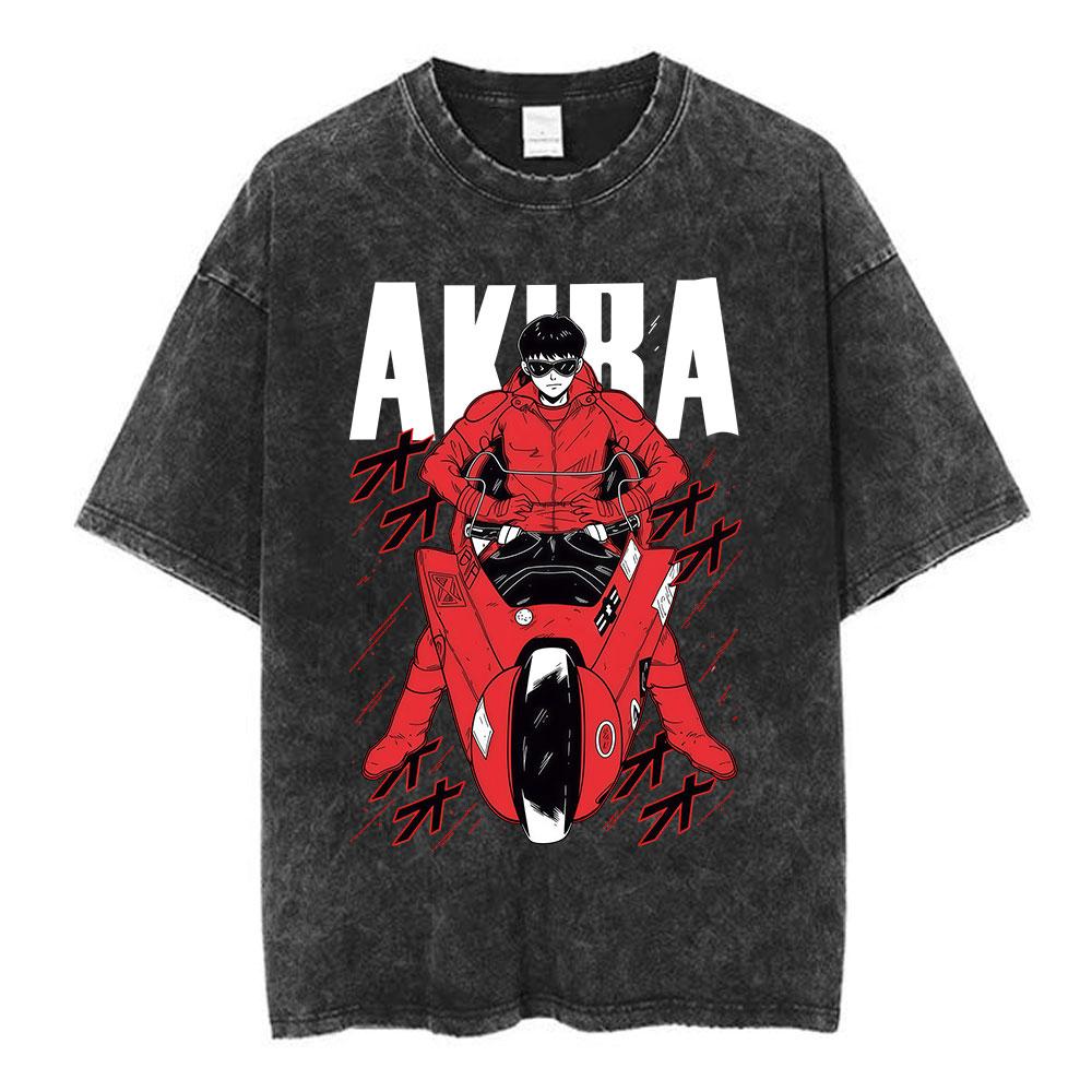 Anime Akira Vintage Washed T Shirts 90s Manga Shotaro Kaneda Graphic Tshirt Men Women Clothing Cotton Casual Oversized Tshirts