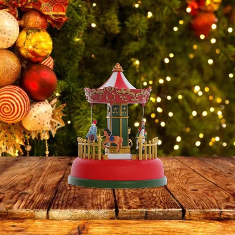  LED Lighted Music Box Battery Operated Musical Merry-Go-Round for Sky Wheel Resin Ornament Princess Horse Toy