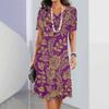New Luxury Ethnic Print Dresses For Women's Elegant Midi Dresses Summer Female Short Sleeve Dress Fashion Oversized Clothes