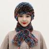 Winter Knitted 100% Natural Fur Hats Scarves Sets Women Warm Real Rex Rabbit Fur Hat Scarf Lady Fashion Thick Rex Rabbit Fur Hat