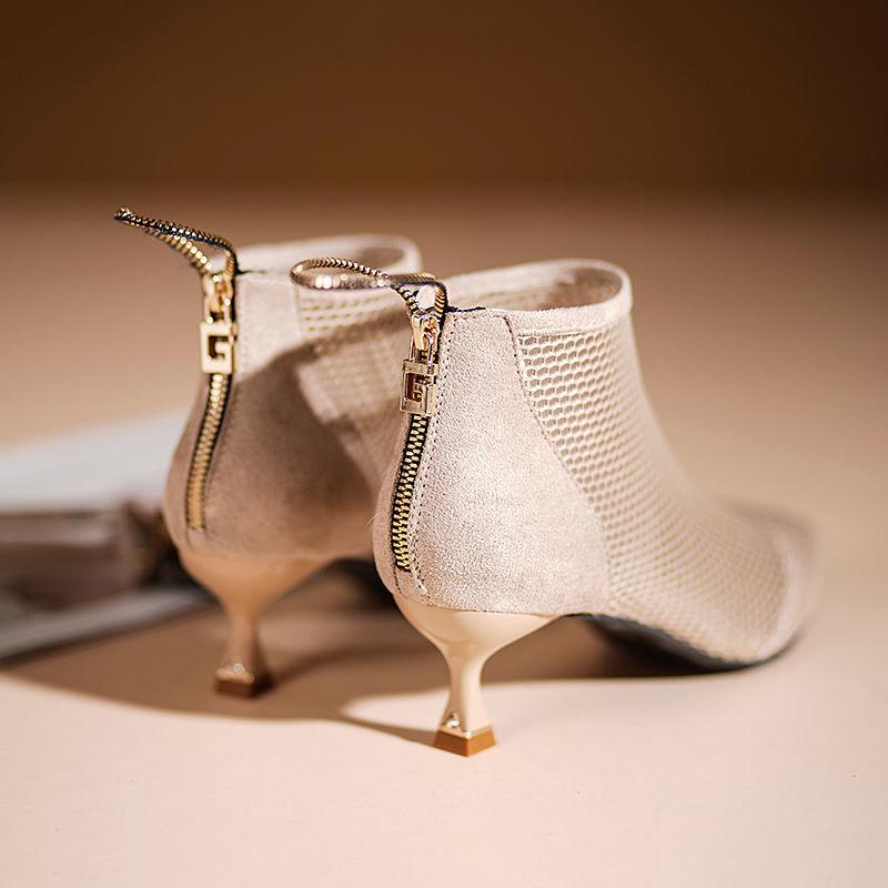 Мода сексуальные черные сетчатые женские сапоги на высоком каблуке модные остроносые тонкие каблуки летние туфли модные весенние короткие сапоги обувь