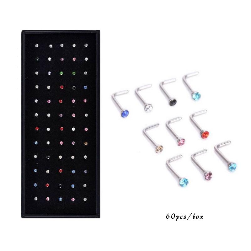 60 шт. 1,8 мм Стальные стразы Пирсинг для носа и хряща уха