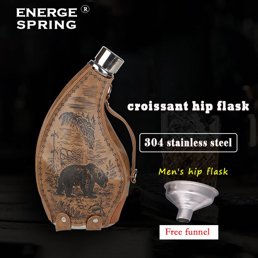 53 унции Фляга из нержавеющей стали в виде рога, Портативный кожаный чехол, Фляга в виде бычьего рога с воронкой, Высокоемкостный винный кувшин