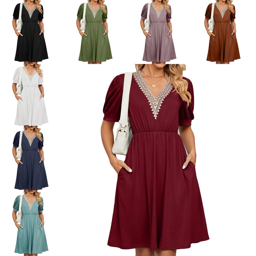 Urban Style Dress With Pockets And V Neck For Spring Casual Wear