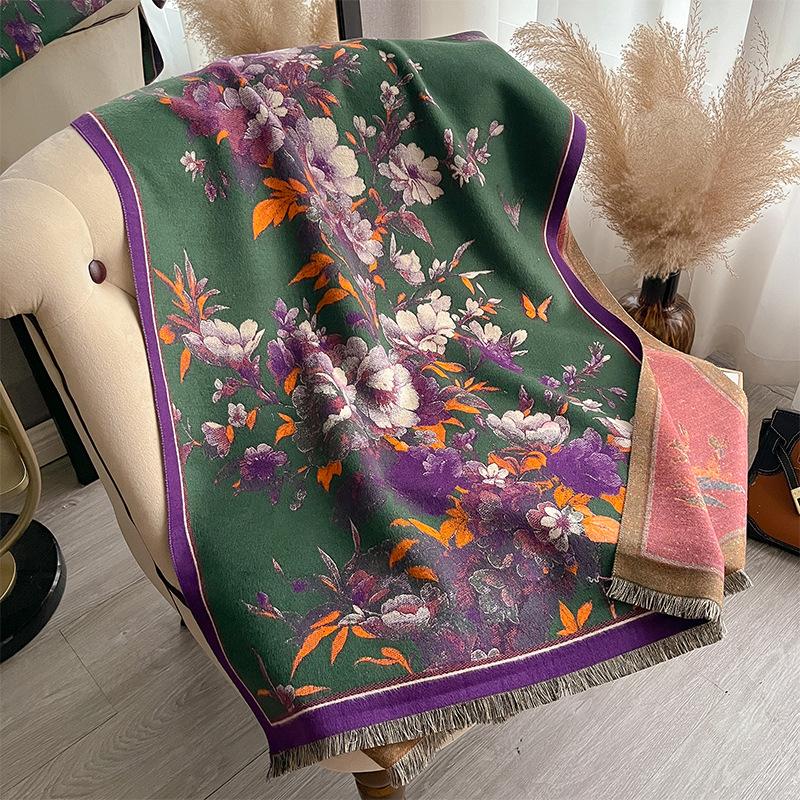 Осенне-зимняя двухсторонняя цветная масляная живопись, утолщенный теплый шарф, защитная шаль для шеи в кондиционируемом помещении