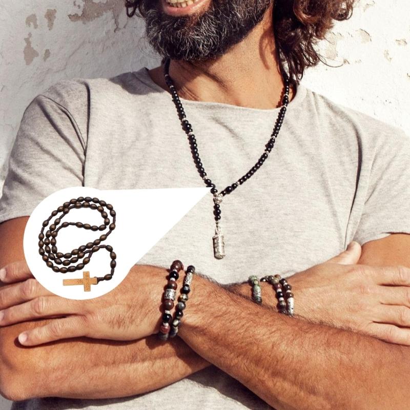 Элегантное ожерелье «Деревянные зерна», розарий с натуральными бусинами и распятием, духовное украшение для молитв и медитаций