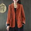 Women's Corduroy Coat Lapel Solid Color Short Coat Spring Autumn Long Sleeve Vintage Casual Jacket Top Suit Collar Corduroy