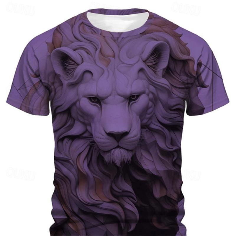 3D Printing Lion Graphic Casual Men's T-shirt Daily Street Men's Short-sleeved Top Retro Men's Short Sleeve T-shirt