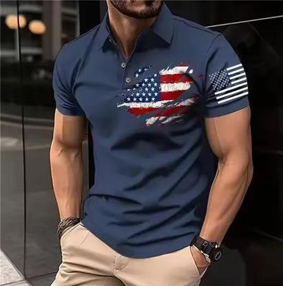 3D Printed American Flag Polo Shirt Colored Geometric T-Shirt Summer Street Summer Loose