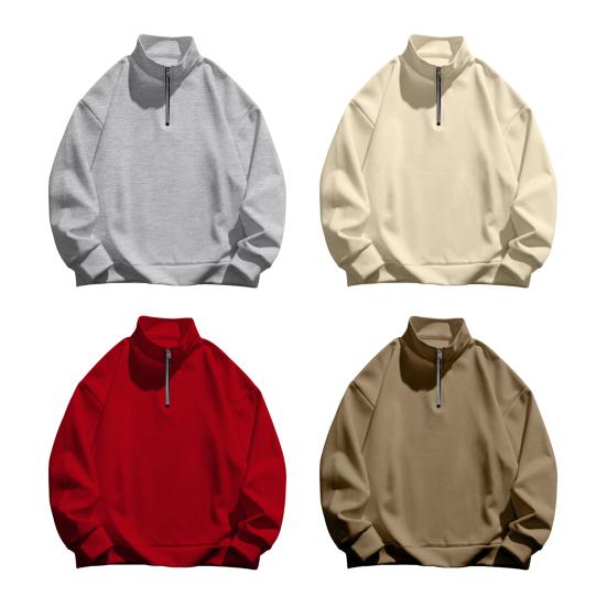 Мужская толстовка с застежкой-молнией и воротником-стойкой, с длинными рукавами, однотонный пуловер средней длины, спортивный повседневный топ, легкая одежда для путешествий, офиса, повседневной носки