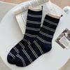 Female Spring and Autumn Pure Cotton Color Stripe Heel Cloth Label Wicking In The Tube Pile Socks