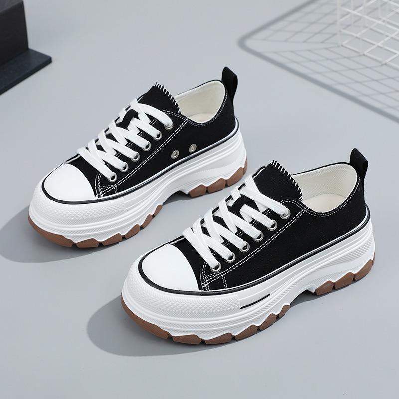 Women's Canvas Shoes 2025Spring Summer Classics Breathable Black Casual Shoes Platform Wedges Student Board Shoes Tenis De Mujer