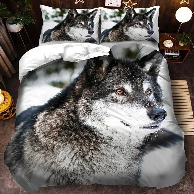 3D Wolf Bedding Set Black White Duvet Cover For Adults Bedroom Luxury Comforter Set Queen King 220x240 Size Aniaml Bed Set