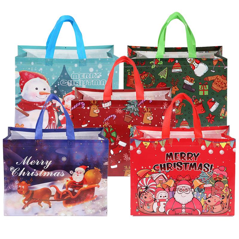 5PCS 33x25x17cm Christmas Handheld Gift Bags for Kids Party Supplies Snowman Packing Candy Presents Bag Reusable Non Woven TMZ