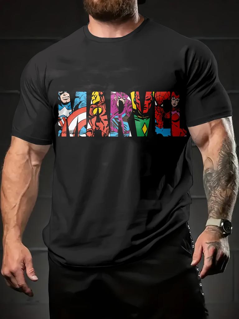 Летняя футболка Disney и Marvel с принтом букв, из чистого хлопка, модная, свободная и удобная, с короткими рукавами, однотонная