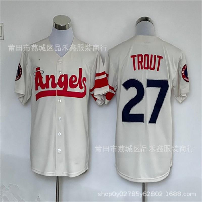 Mens Embroidered Baseball Jersey Los Angeles Angels 27 Trout Fan Shirt Cotton Sportswear Fall Winter