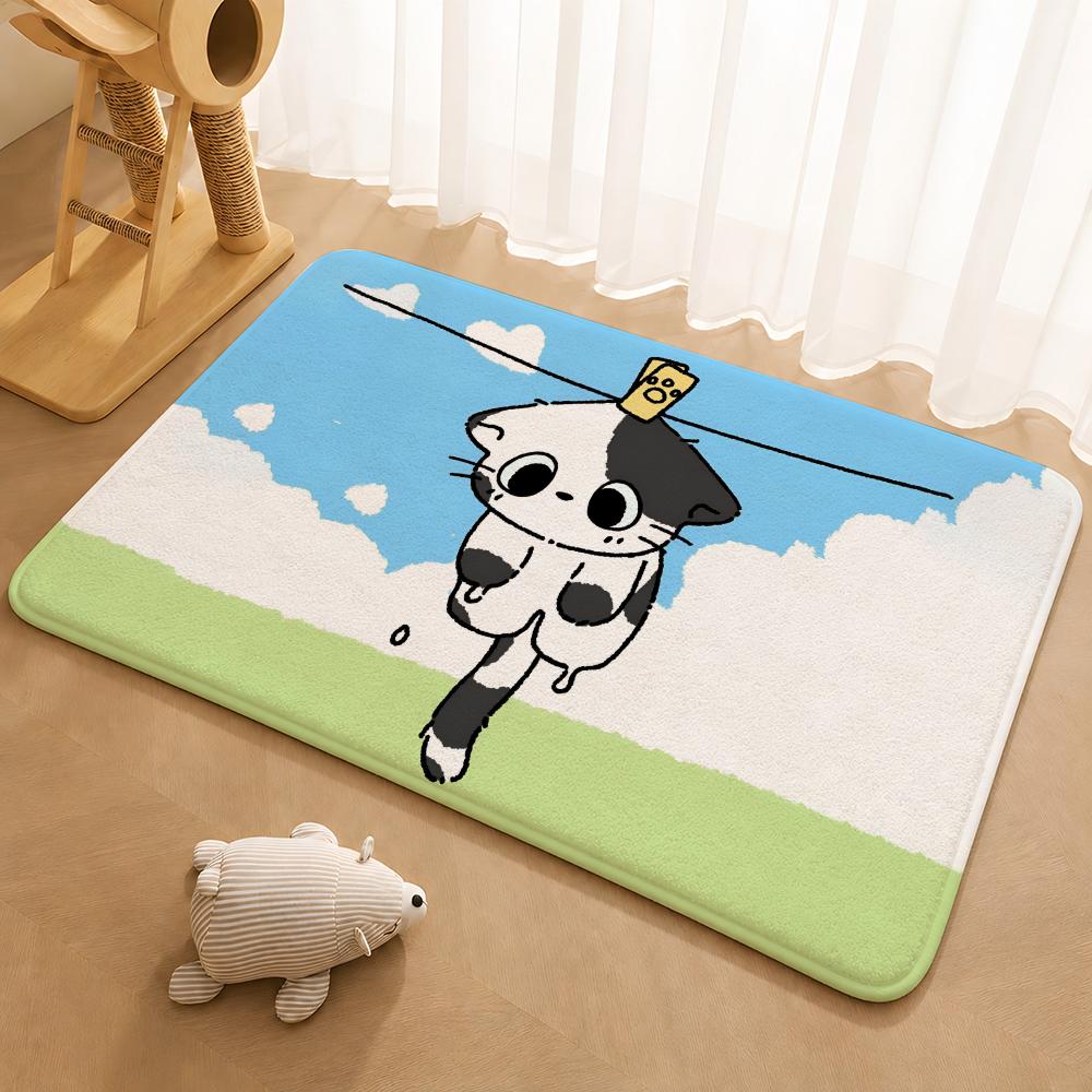 Cute Restrained Animal Anime Kwaii Floor Mat Floor Mat Soft Flannel Non-Slip Door Rug for Living Room