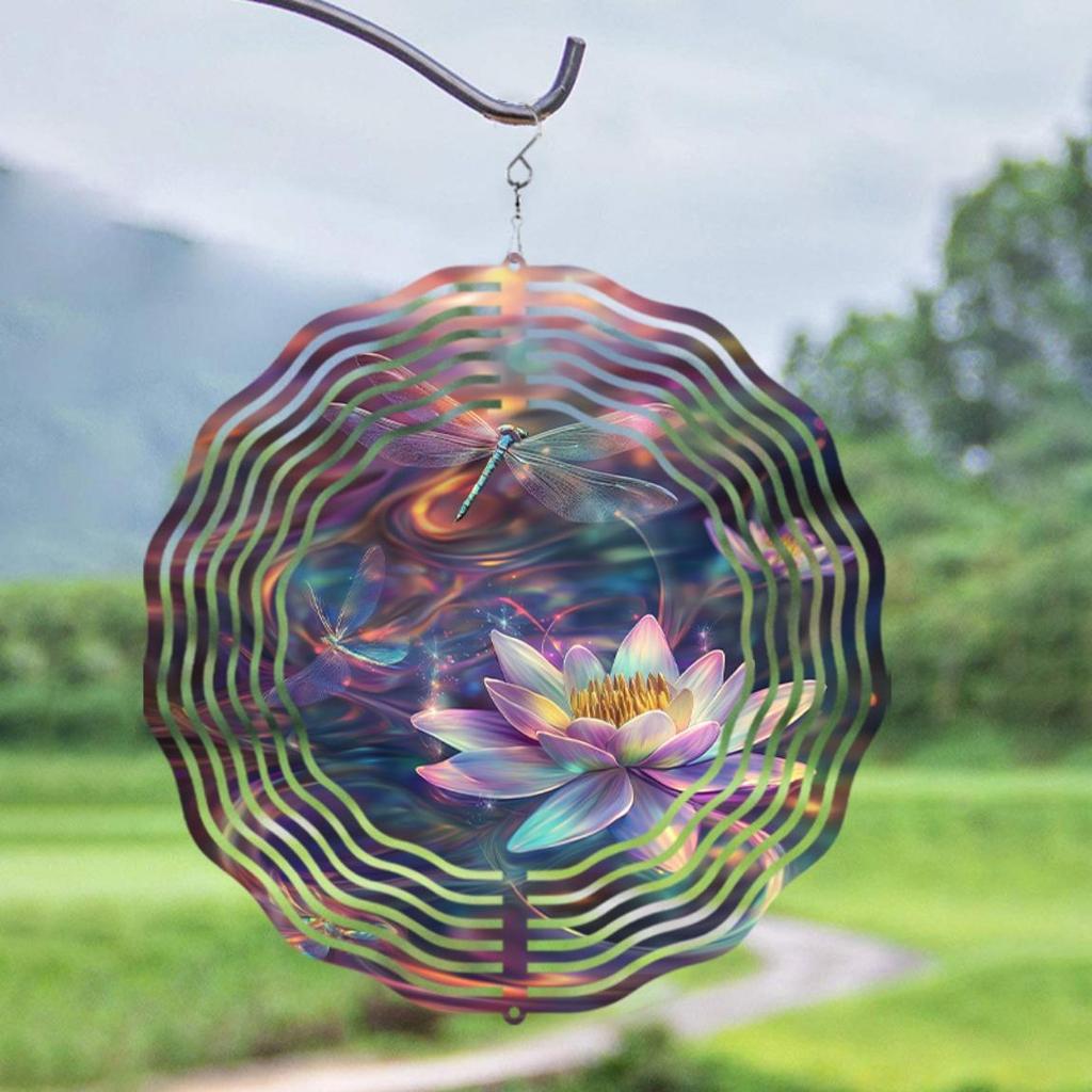 10 Inch Metal Wind Spinner Vibrant Lotus Design Outdoor Decor for Garden Balcony Lawn Reflective Durable Hanging Art Sculpture