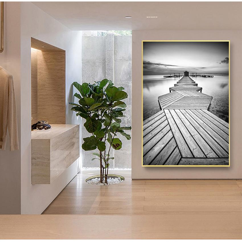 Черно-белый постер с изображением дерева, пейзажные фотографии, домашний декор, принты в скандинавском стиле, настенное искусство, минималистичная картина с мостом, модульная холст