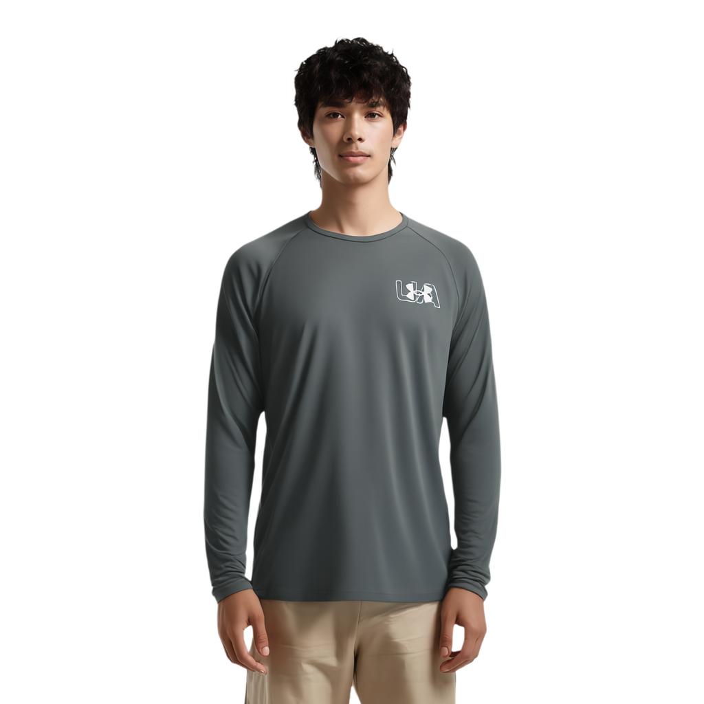 Under Armour Velocity Повседневная дышащая тренировочная футболка с длинным рукавом и рукавом реглан Мужские Топы Серый 1366783-012