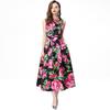 Summer Women Fashion Elegant Sleeveless Flower Print Ankle Length Tank Party Dresses