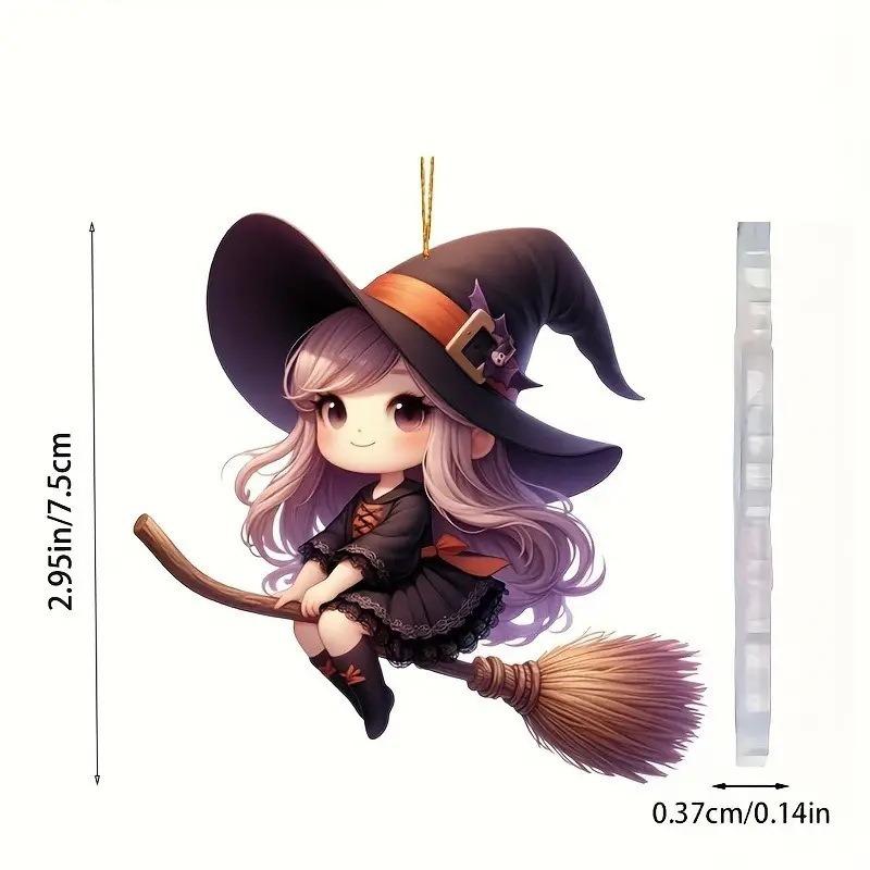 Halloween New Pumpkin Witch Pendant Magic Sweep Girl Flat 2D Rearview Mirror Decoration Pendant Keychain Pendant Set