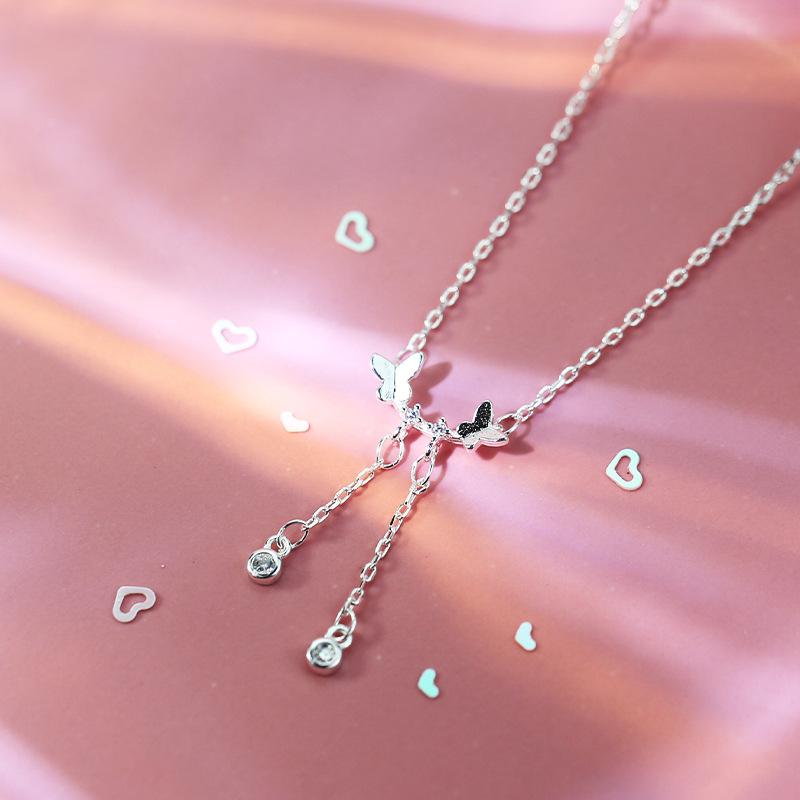 Fashion Link Chain Choker Necklaces for Women 925 Silver Butterfly Pendants Necklace Statement Jewelry Wedding Party Gift