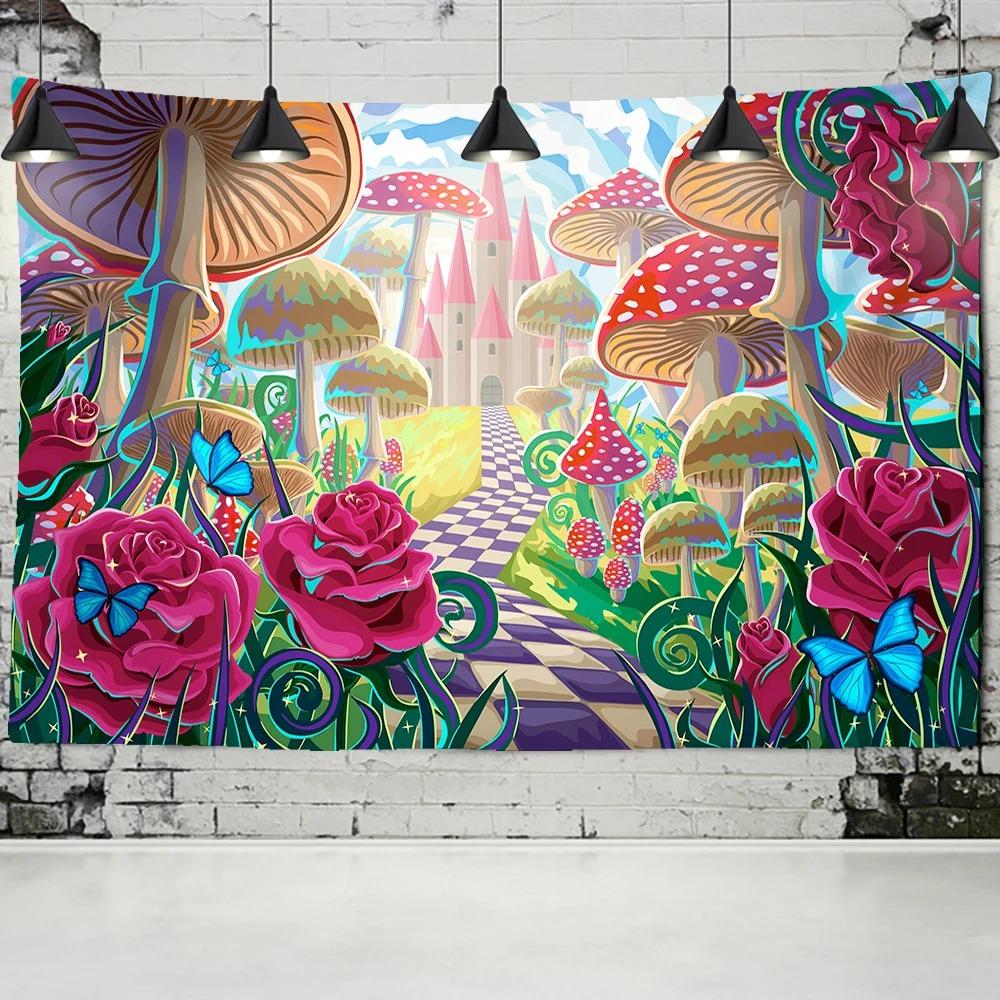 Forest Mushroom Cabin Wall Hanging Home Wall Decoration Tapestry Office Living Room Tapestry