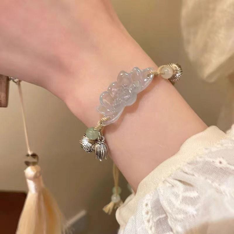 Alloy Plated Stylish Lotus Pull Bracelet For Women Geometric Design Retro Ethnic