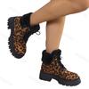 Shoes for Women 2024 Fashion Lace Up Women Ankle Boots Winter Round Toe Sexy Leopard Print Short Barrel Chunky Heel Cotton Boots