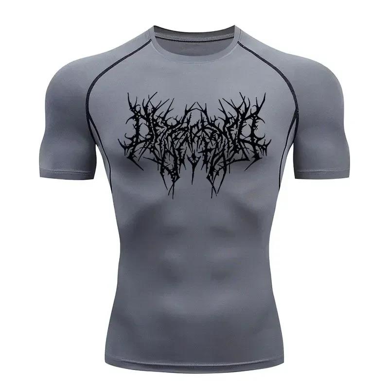 Sports Shirt Thorns Print Gym Tight T-Shirt Men's Running Fitness Quick-Drying Short-Sleeved Sports Workout Sportswear TopS-3XL
