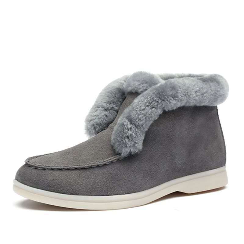 Fashion Women Ankle Boots Cow-suede-leather Boots Natural-fur Warm Winter Boots Slip-on Snow Boots for Girls Lady Sweat Warm Shoes