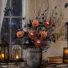 Reusable Halloween Decorations Artificial Branch with Pumpkin And Eyeball, Black Glitter Fake Twig Home Decor Maple Leaves for Gothic Vase Filler,
