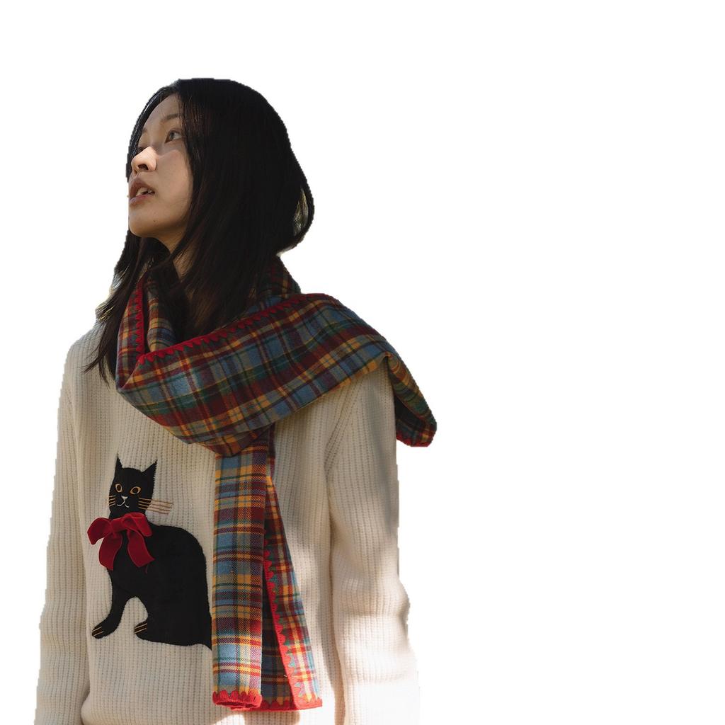 Japanese New Scarf Women's Festival Retro Colorful Plaid Cute Winter Warm Scarf Shawl Korean