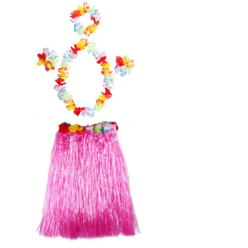 Милая детская гавайская юбка из травы хула лей с ярким цветком, браслет-гирлянда на запястье, маскарадный костюм для фестивалей и вечеринок